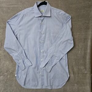 Luigi Borrelli Napoli Shirt Men Large Blue Striped Quiet Luxury Preppy Old Money